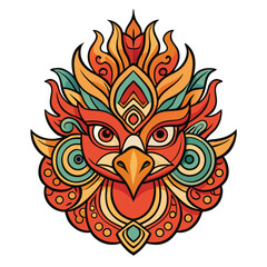 A vibrant tribal tattoo illustration of a winged heart with fiery black elements, perfect for a vintage Halloween or animal-inspired design