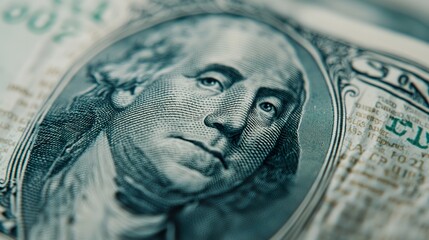 Macro view of the textured surface of a US dollar bill, intricate details, security features