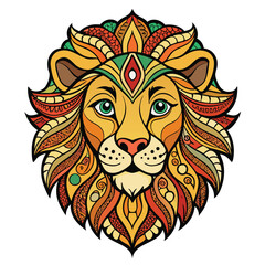 Roaring lion head vector illustration in tribal tattoo art design