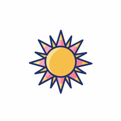 Naklejka premium Bright sun graphic on white, cute star shape with pointy rays. Sun graphic in yellow, pink and blue colors is an image effect. Colorful sun graphic with sharp edges is perfect for summer marketing.