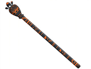 A vector illustration of a Khoisan ceremonial staff with geometric carvings