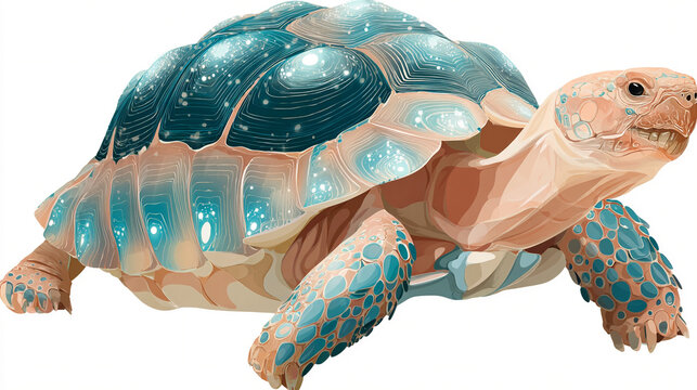 A vibrant vector illustration of a mythical desert tortoise with glowing shell patterns