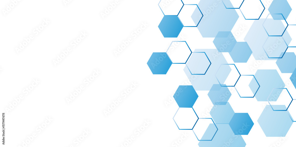 Poster geometric technology hexagons on water blue color background. geometric pattern with gradient. honey