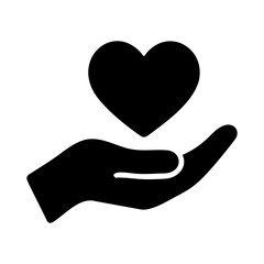Silhouette icon of hand holding heart symbol for emotional support