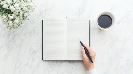 Overhead shot of a budget planner open to a monthly expense tracking page, organized finance