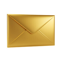 Elegant golden envelope graphic design element isolated on white or transparent background. PNG format.