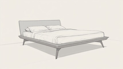 Line drawing of a mid-century modern bed.