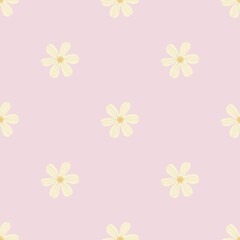 Seamless pattern with white daisy flowers on pink background
