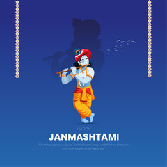 Happy Khrishna Janmashtami and dahi handi Hindu festival of happy shree lord krishna god born with janmashtami text and gradient background. abstract vector illustration design.