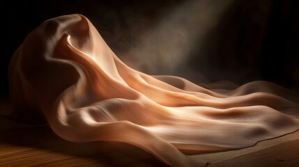 The concept of the miracle of silk is beautifully captured in a fine art photograph, which presents a single strand of raw silkworm silk in a soft, gentle light, accentuating its delicate texture and
