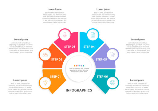 Modern Vector infographic label design with circle infographic template design and 6 options or steps. Can be used for process diagram, presentations, workflow layout, banner, flow chart, info graph.