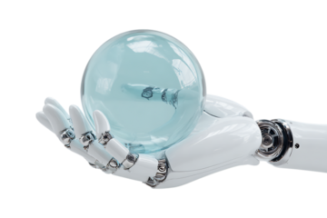Robot hand holding a crystal ball