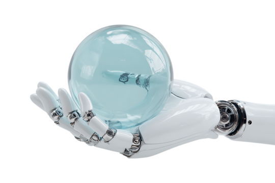 Robot hand holding a crystal ball