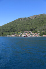view of the city from the sea in Montenegro. Kotor Bay
