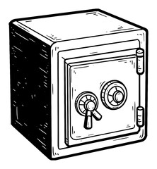 Clean Classic Safe Deposit Box Illustration in Cartoon Style Black and White Outline Line Art Drawing