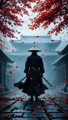 The Silent Blade: Samurai in Autumn Mist