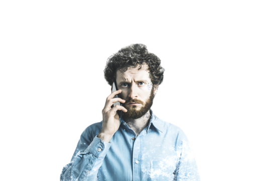 Man with thoughtful expression on phone call - Powered by Adobe