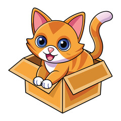 Cute kitten emerging playfully from a cardboard box illustration