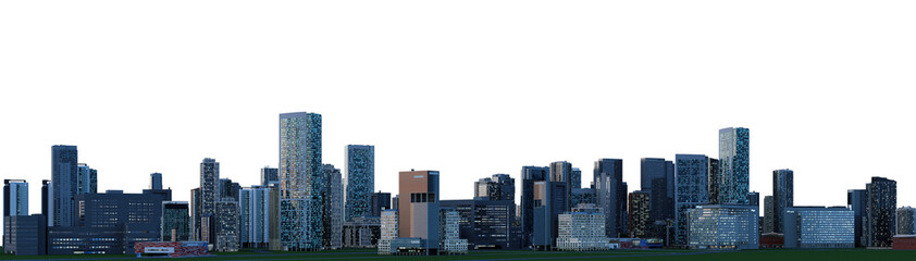 3D render of a panoramic night city view on a transparent background.
