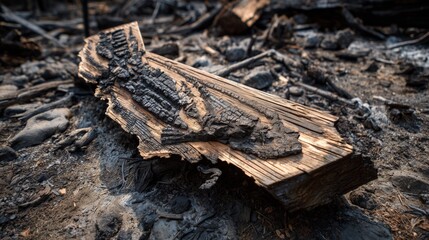 pile of smoldering wood with one log shaped like state of california