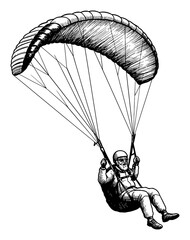 Grandpa Paragliding in the Sky Adventure Black and White Outline Line Art Drawing Vector Isolated Object