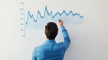 Overhead shot of a financial chart being drawn on a whiteboard, marker in hand, dynamic planning