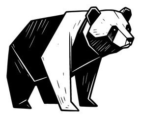 Simple Origami Style Panda Bear Standing Black and White Outline Line Art Drawing Geometric Minimalist