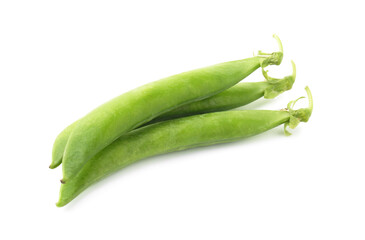 Fresh green pea pods isolated on white
