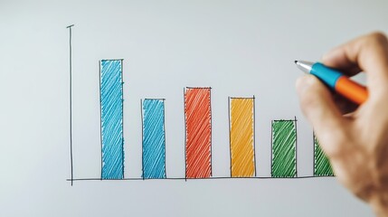Overhead shot of a financial chart being drawn on a whiteboard, marker in hand, dynamic planning