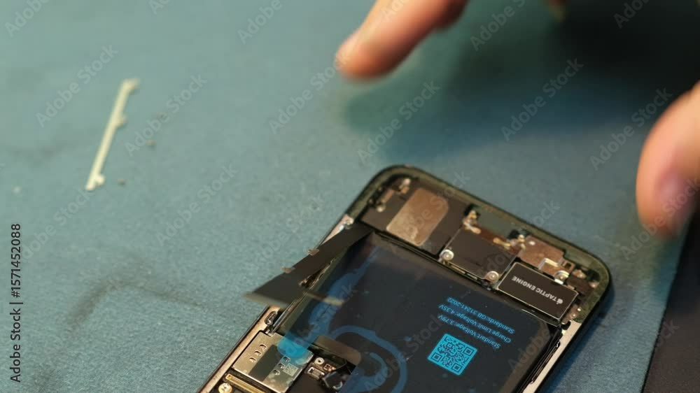 Aufkleber a technician skillfully disassembles a smartphone to troubleshoot and repair internal components usi