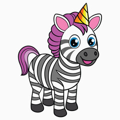 Funky mane zebra wearing a party hat standing proudly
