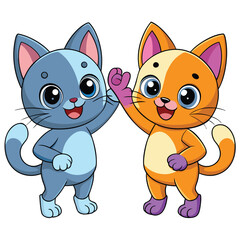 Two adorable cartoon kittens celebrating with a high five