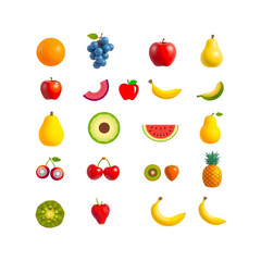 Assortment of fresh fruits arranged artistically isolated on transparent background