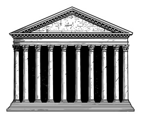 Obraz premium Pantheon Cartoon Style Black and White Outline Line Art Drawing of Ancient Roman Temple Building