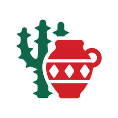 Green cactus red vase with diamond shapes on Revolucion Mexicana vector