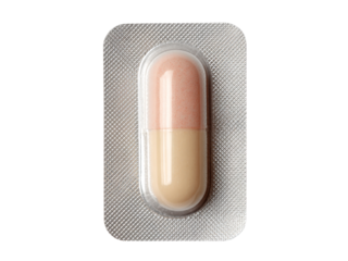 Pink and beige capsule in silver blister pack pill medicine, Isolated, Transparent Png