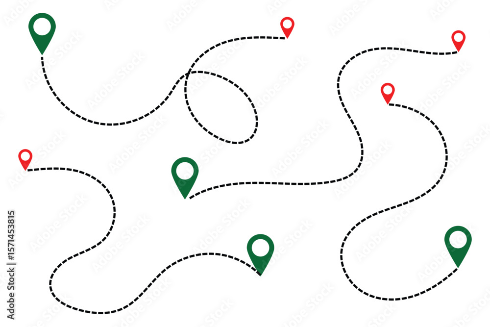 Poster route optimization line icon, route icon between two points with dotted path and location pin. route