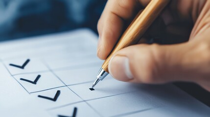 Overhead shot of a financial planning checklist being ticked off, progress, completed tasks
