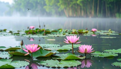 pink water lily in pond