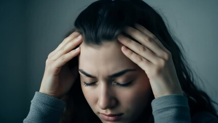 Young woman experiencing intense headache discomfort pain and stress emotions - Powered by Adobe