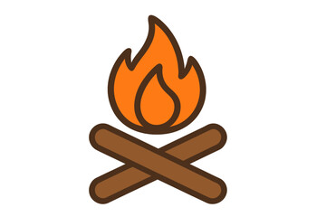 Vector Illustration of a Flat Campfire Icon with Flame and Logs