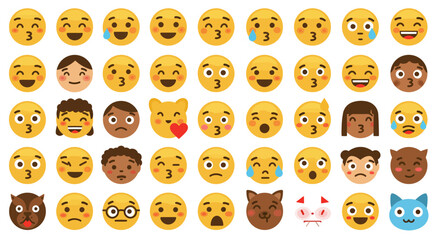 Rows of diverse emojis including faces animals and characters world emoji day