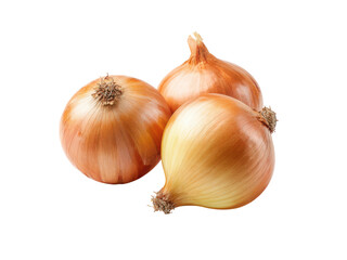 Three golden brown onions with roots on black yellow white, Isolated, Transparent Png
