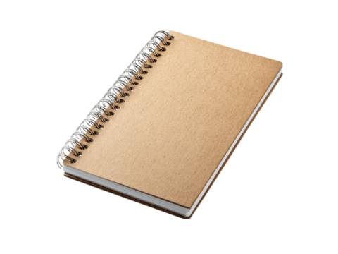 Kraft paper spiral bound notebook with silver binding image, Isolated, Transparent Png