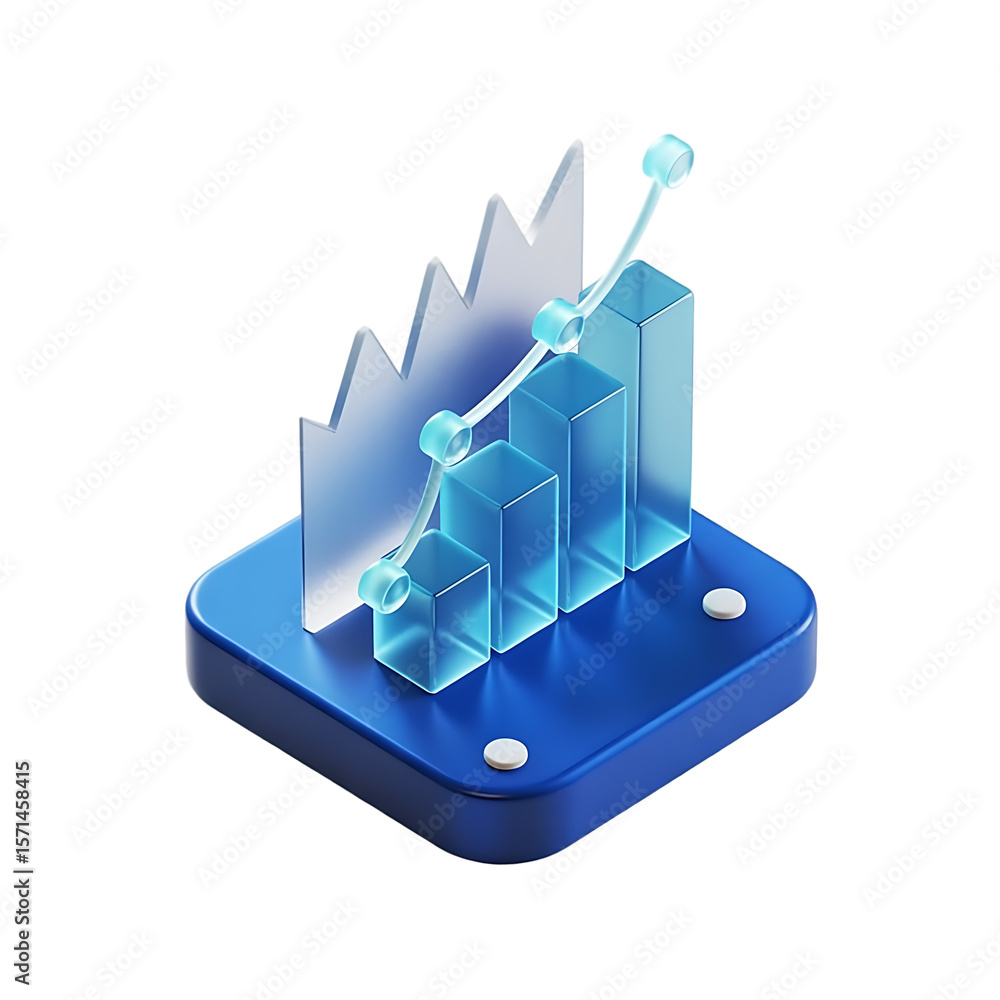Poster isometric business growth chart with line graph on transparent background