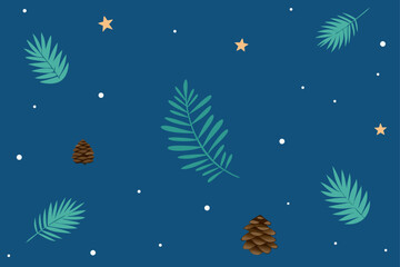Pine Leaves Cones And Tiny Stars Background