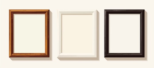 Three empty picture frames brown wood white and black empty frame empty frames