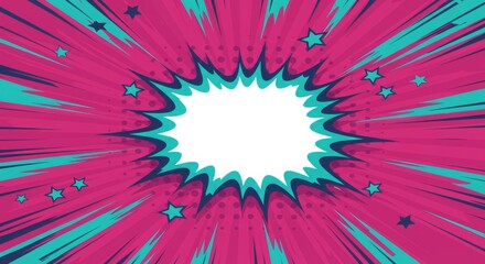 Comic-Style Explosion with Teal Burst and Pink Background