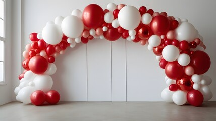 Red and White Balloon Arch Decoration in Modern Interior Space