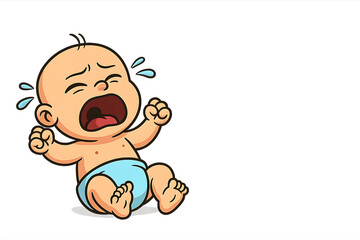 Newborn baby crying loudly with red face and clenched fists